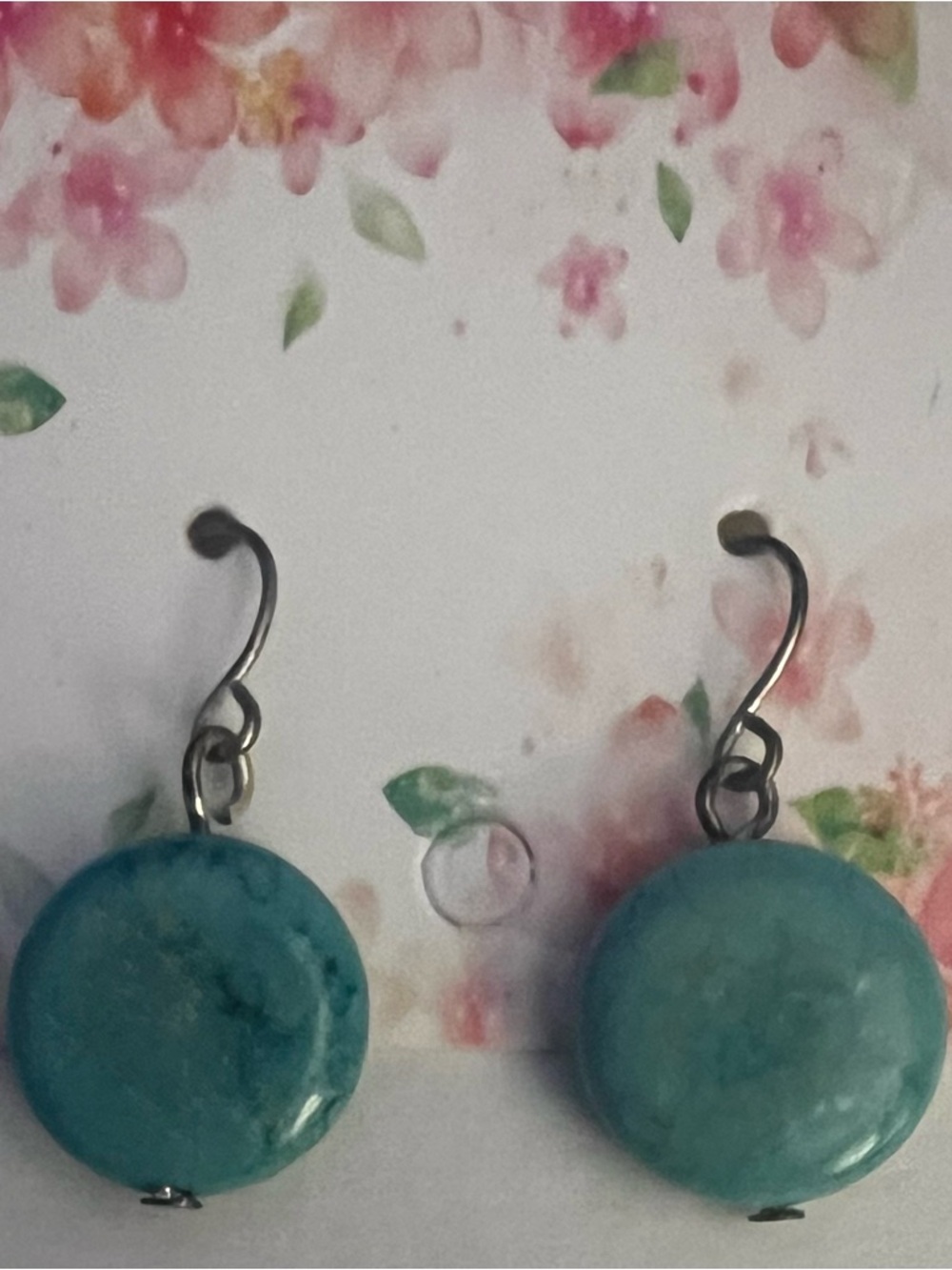 Turquoise Blue Round Stone Drop Earrings -  Vintage